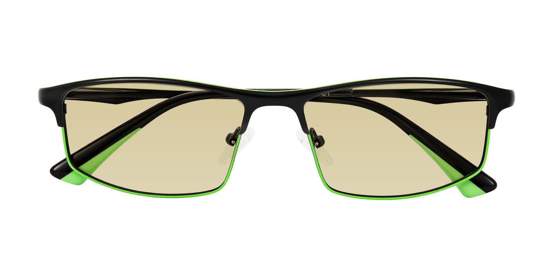 Folded Front of Monnow in Black/Green with Light Champagne Tinted Lenses