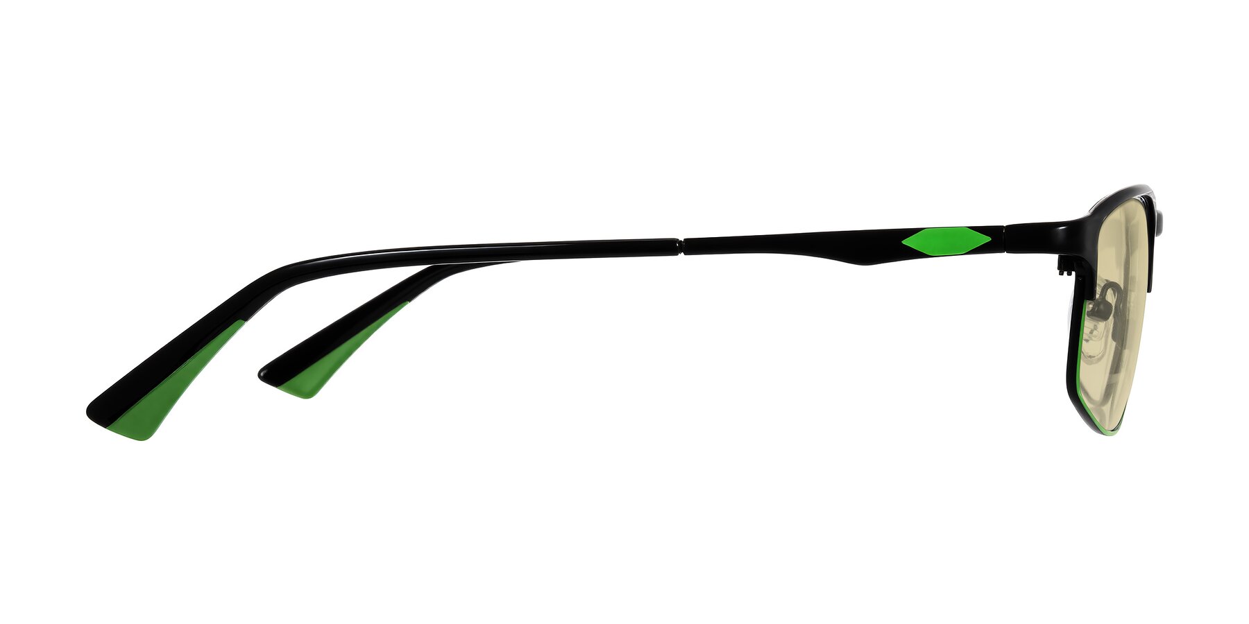 Side of Monnow in Black/Green with Light Champagne Tinted Lenses