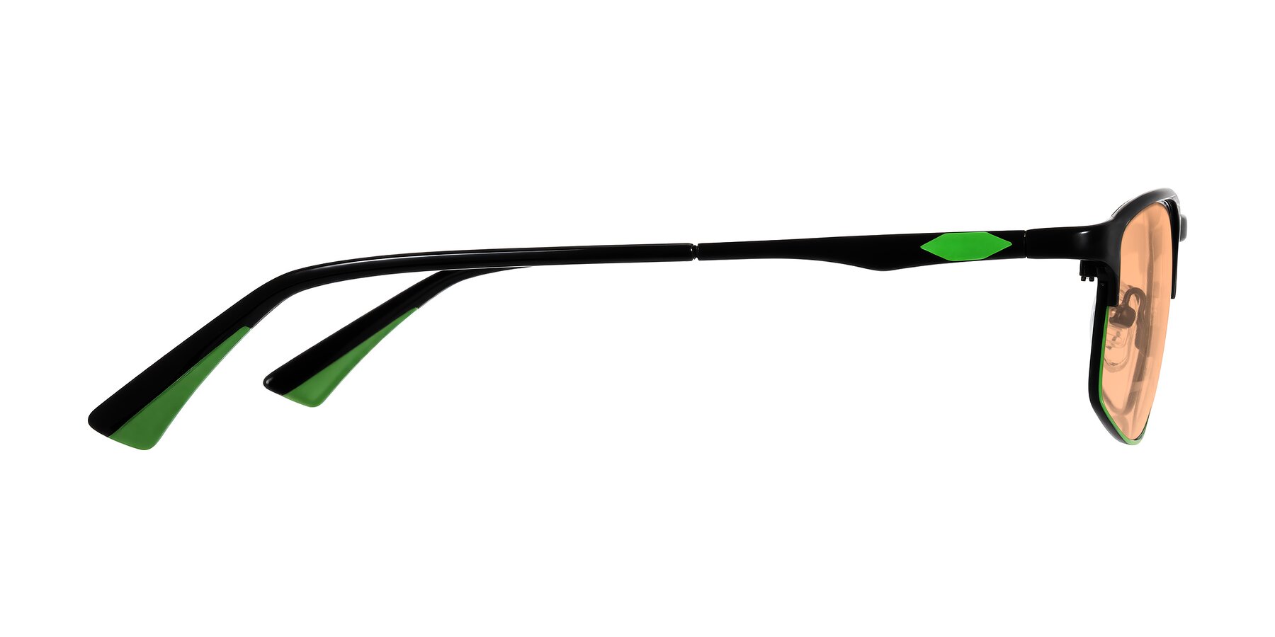 Side of Monnow in Black/Green with Light Orange Tinted Lenses