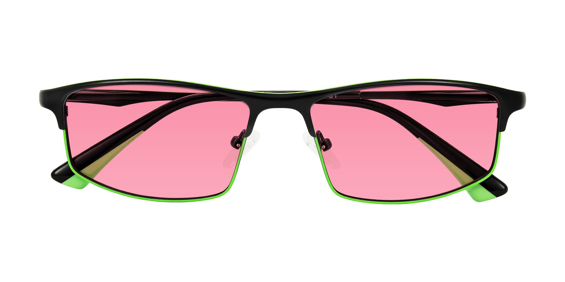 Folded Front of Monnow in Black/Green with Pink Tinted Lenses