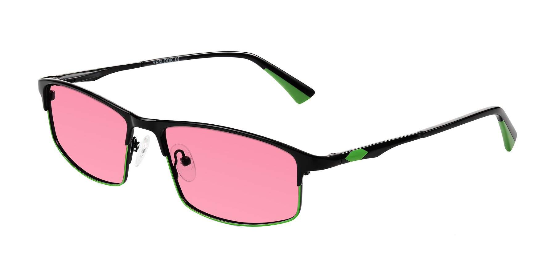Angle of Monnow in Black/Green with Pink Tinted Lenses