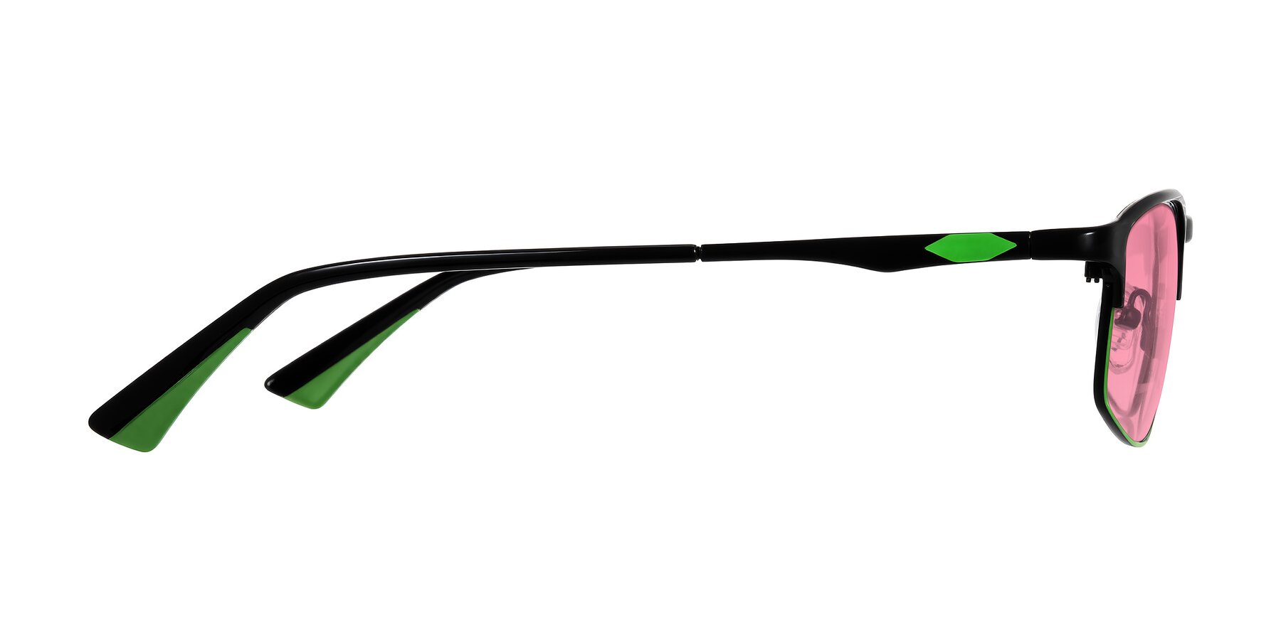 Side of Monnow in Black/Green with Pink Tinted Lenses