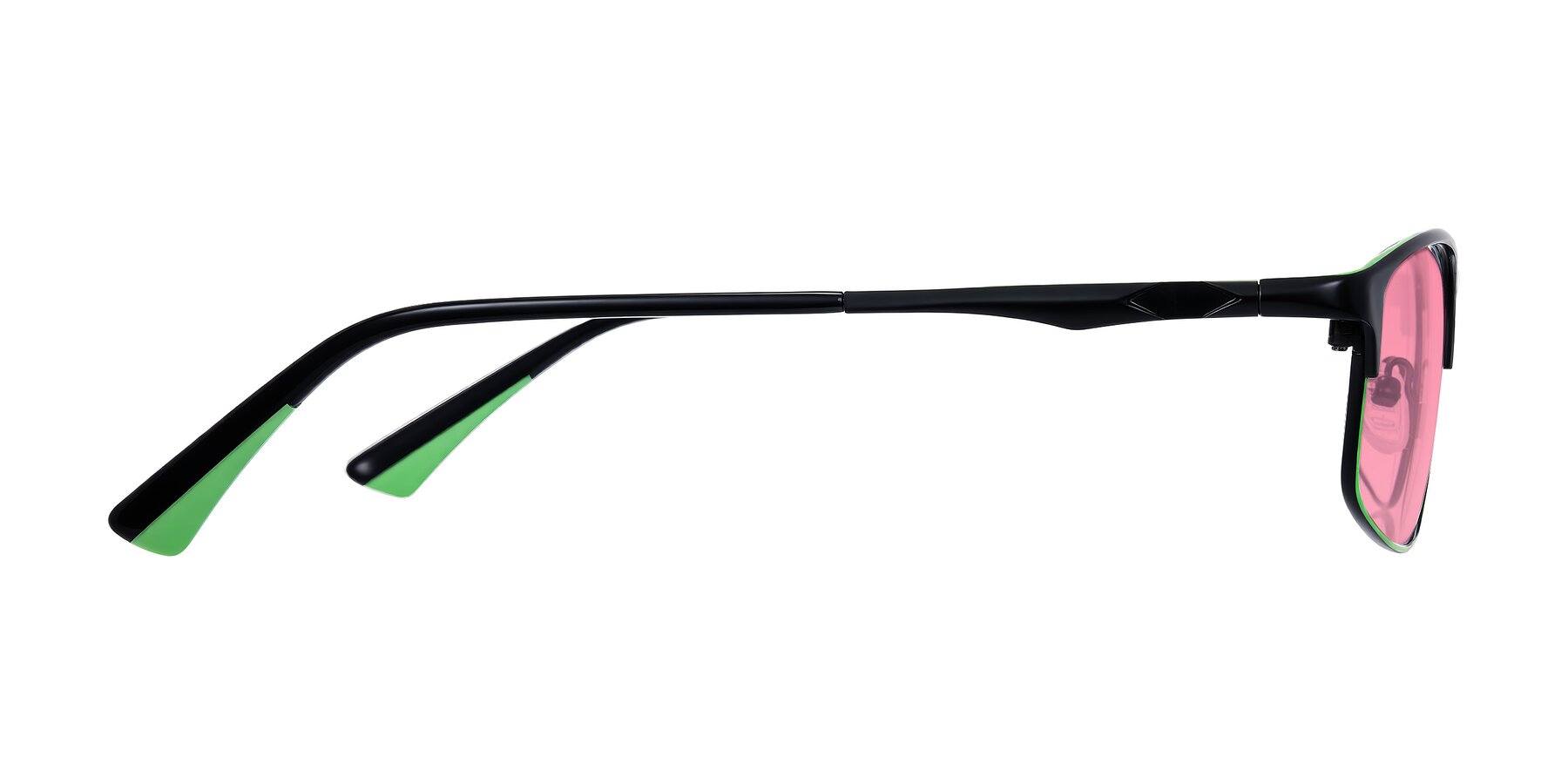 Side of Monnow in Black/Green with Pink Tinted Lenses