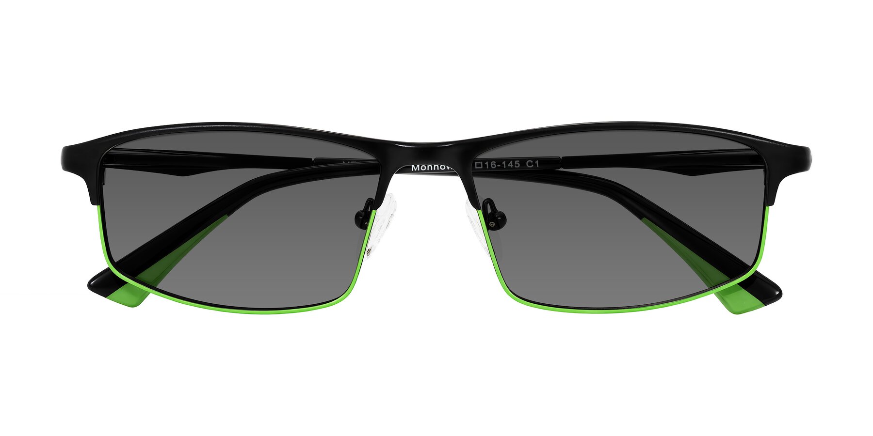 Folded Front of Monnow in Black/Green with Medium Gray Tinted Lenses
