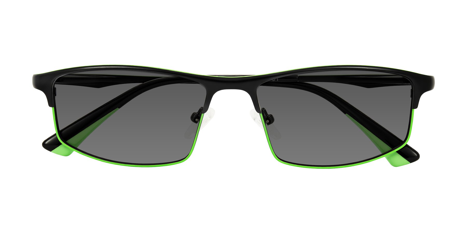 Folded Front of Monnow in Black/Green with Medium Gray Tinted Lenses