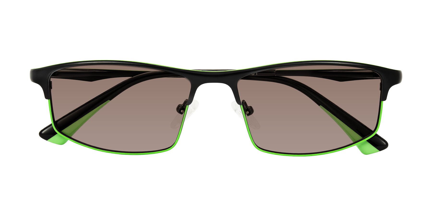 Folded Front of Monnow in Black/Green with Medium Brown Tinted Lenses
