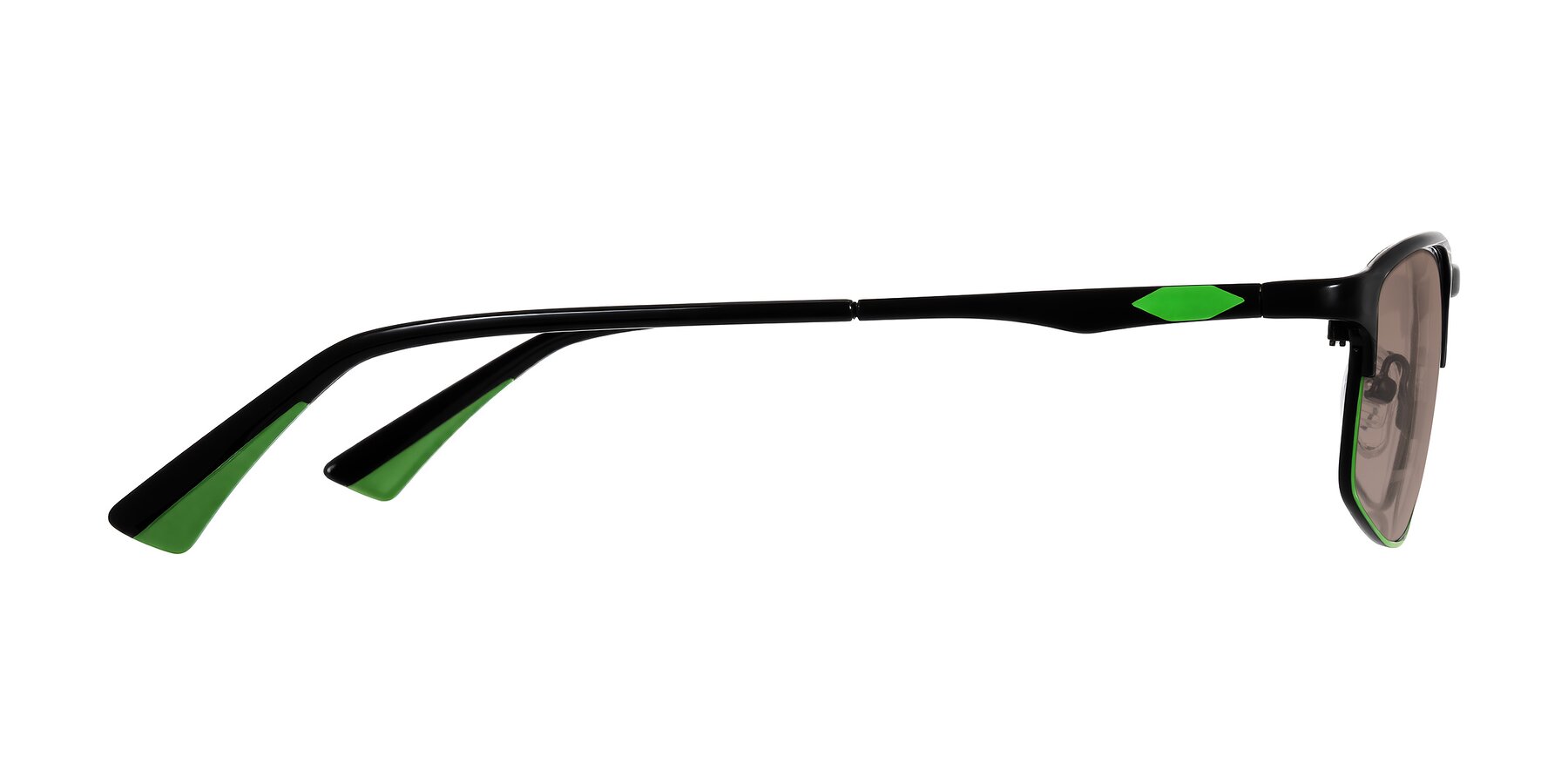 Side of Monnow in Black/Green with Medium Brown Tinted Lenses