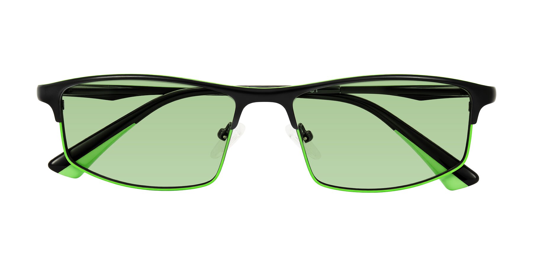 Folded Front of Monnow in Black/Green with Medium Green Tinted Lenses