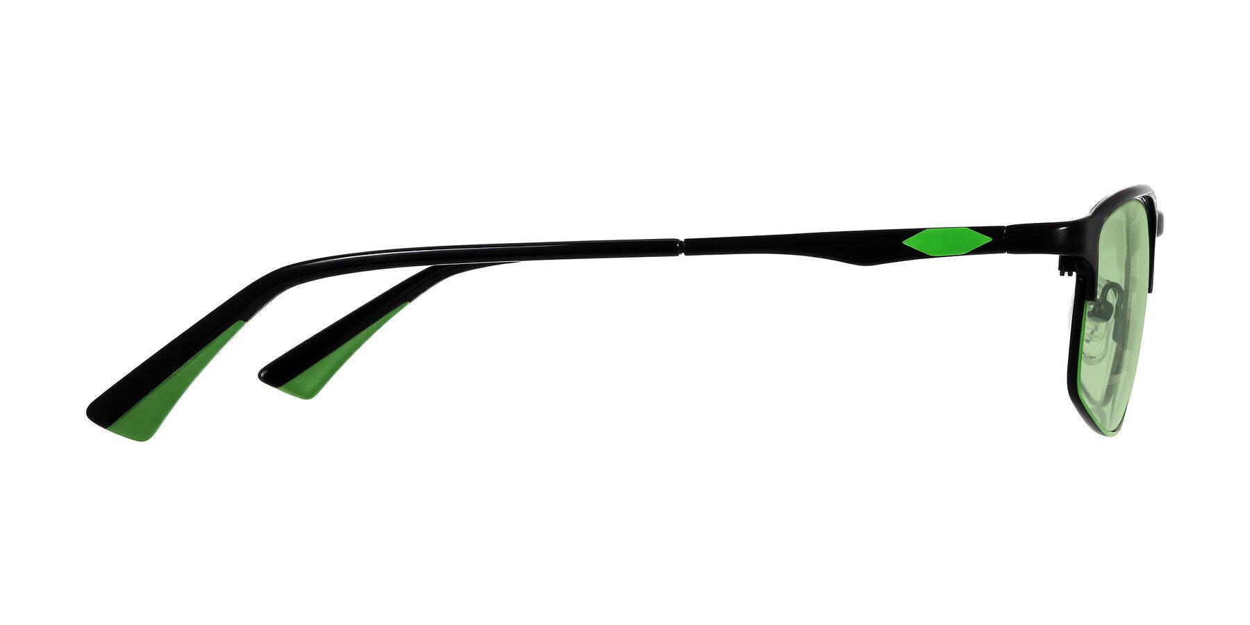 Side of Monnow in Black/Green with Medium Green Tinted Lenses