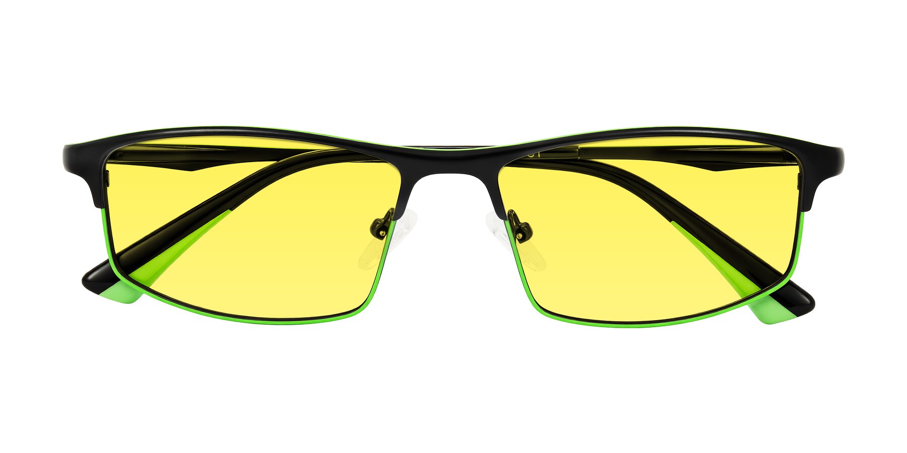 Folded Front of Monnow in Black/Green with Medium Yellow Tinted Lenses