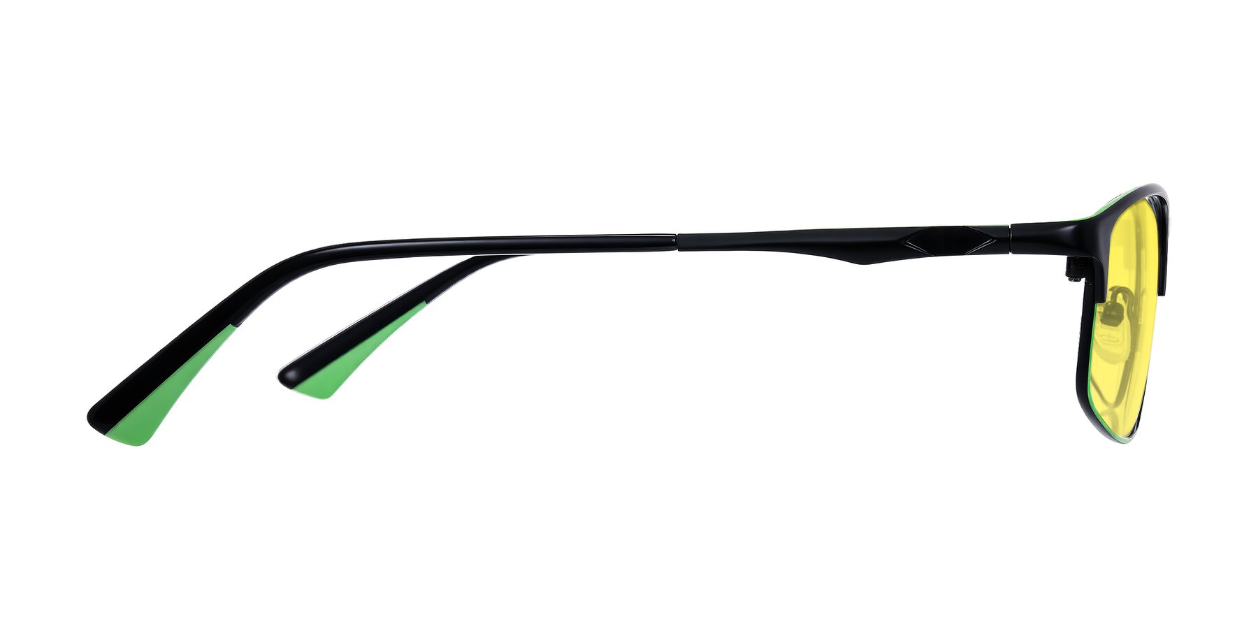 Side of Monnow in Black/Green with Medium Yellow Tinted Lenses