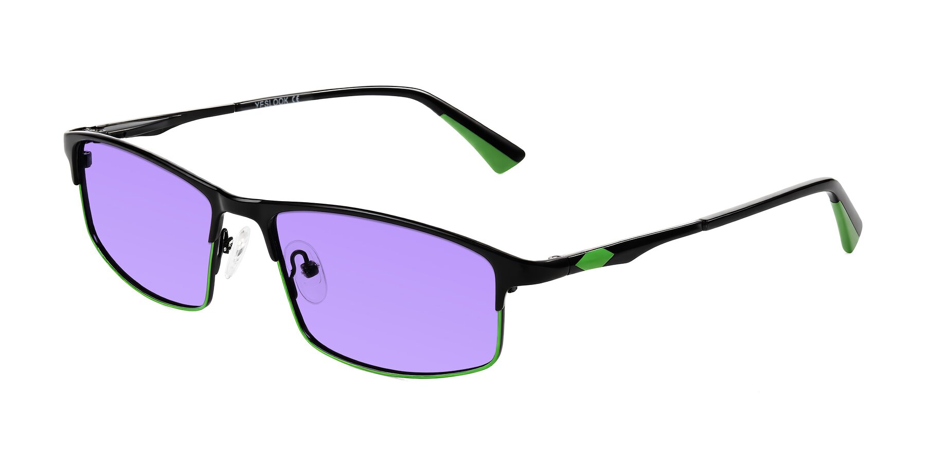 Angle of Monnow in Black/Green with Medium Purple Tinted Lenses