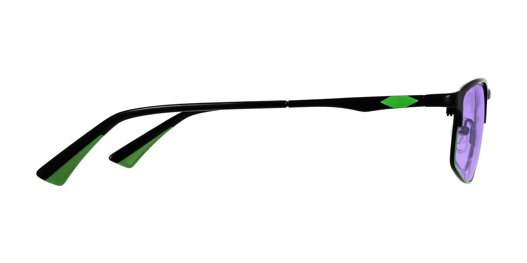 Side of Monnow in Black/Green with Medium Purple Tinted Lenses