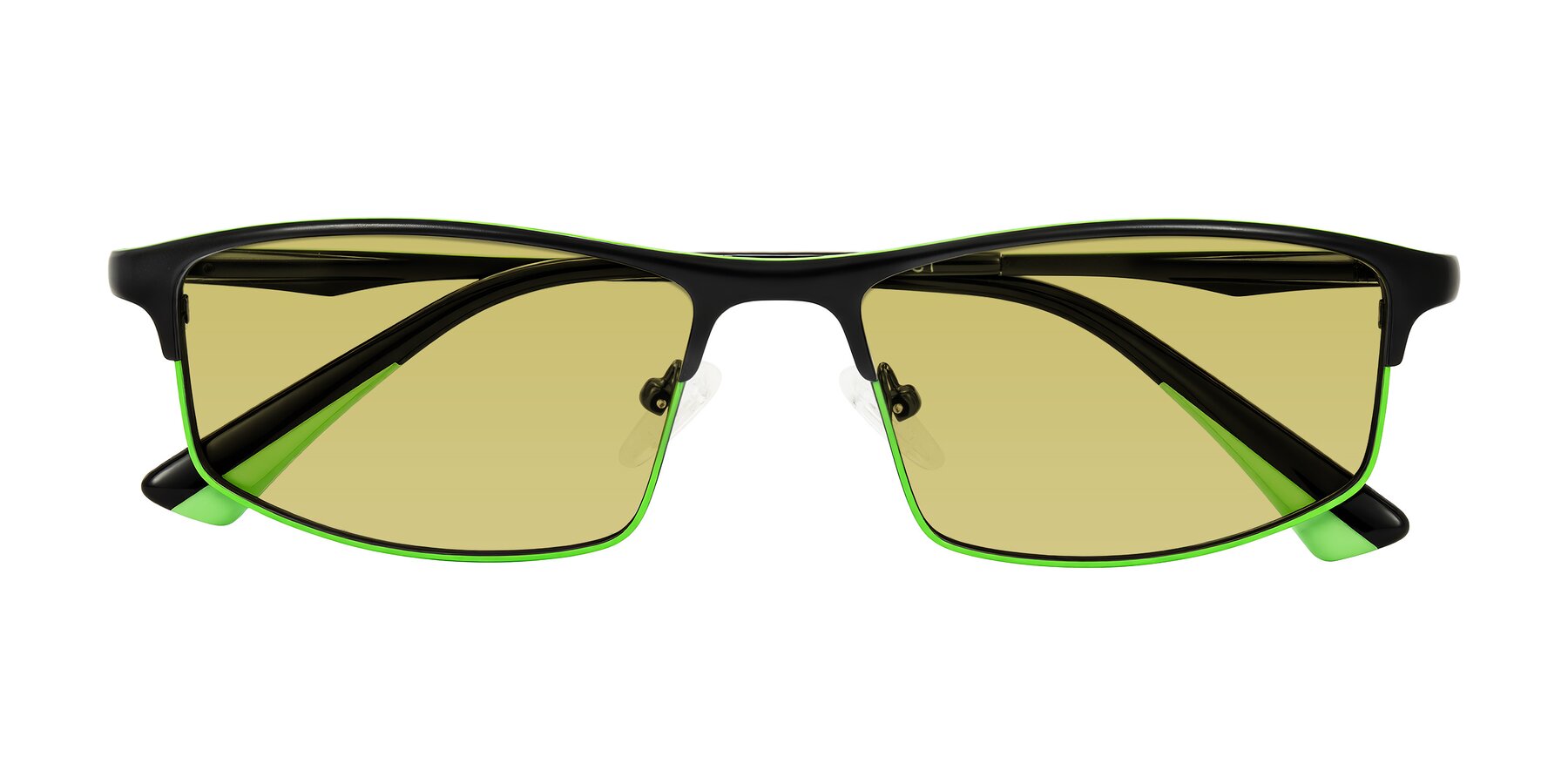 Folded Front of Monnow in Black/Green with Medium Champagne Tinted Lenses