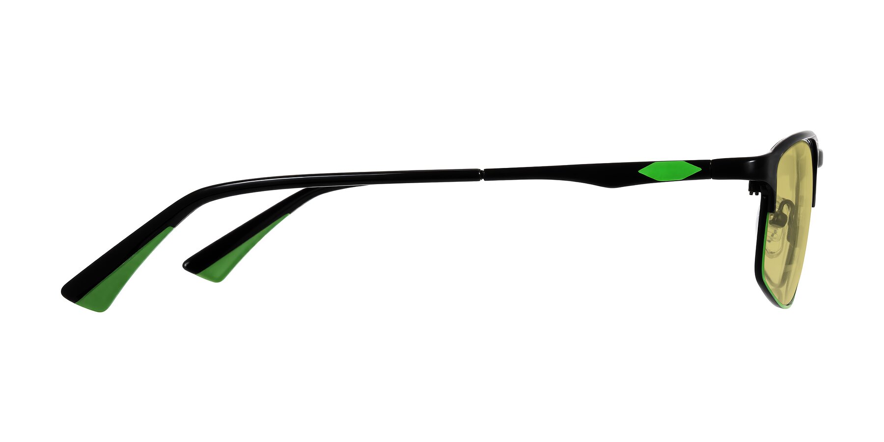 Side of Monnow in Black/Green with Medium Champagne Tinted Lenses