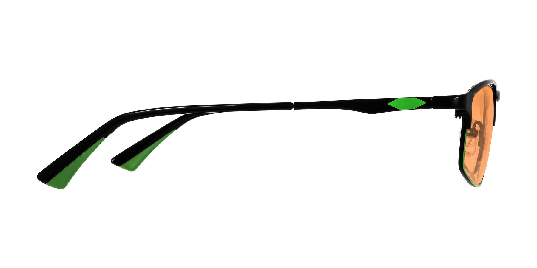 Side of Monnow in Black/Green with Medium Orange Tinted Lenses