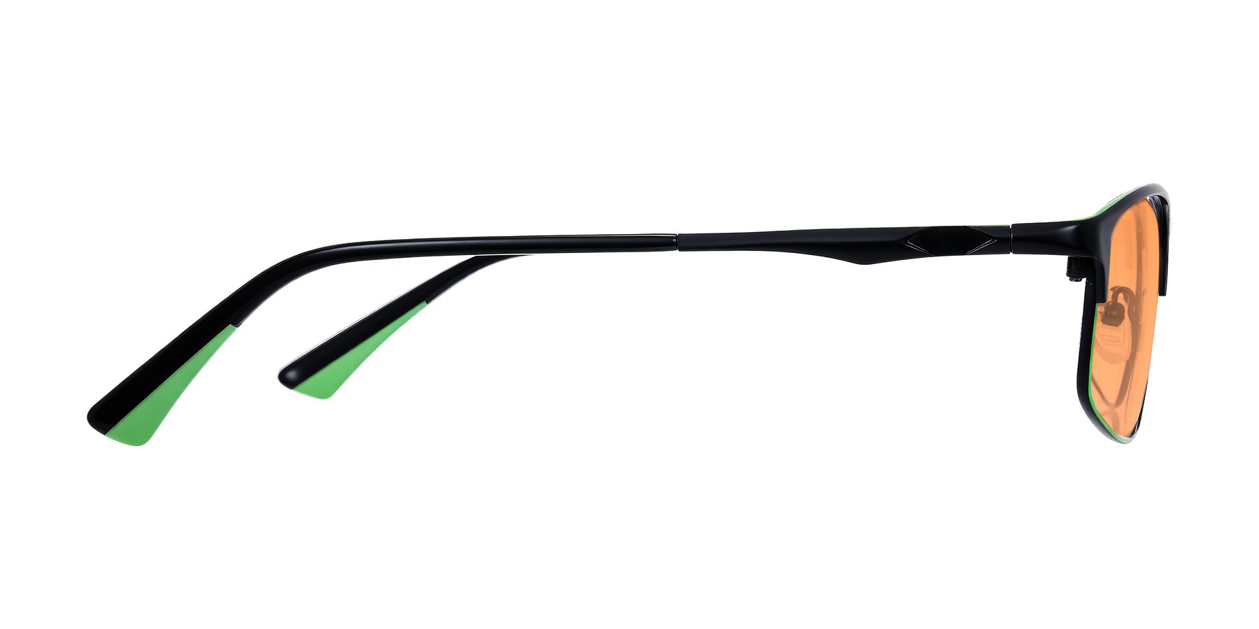 Side of Monnow in Black/Green with Medium Orange Tinted Lenses