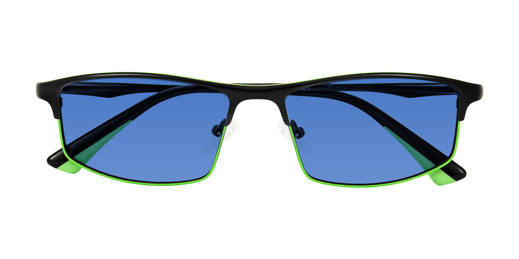 Folded Front of Monnow in Black/Green with Blue Tinted Lenses