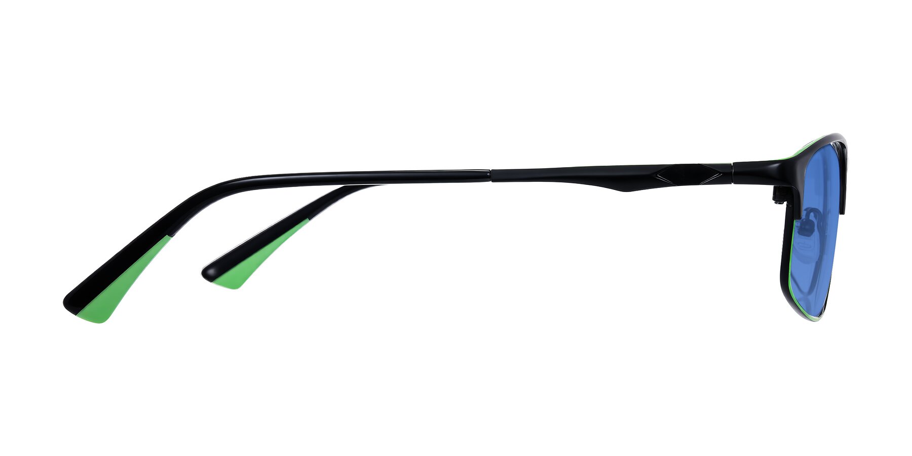 Side of Monnow in Black/Green with Blue Tinted Lenses