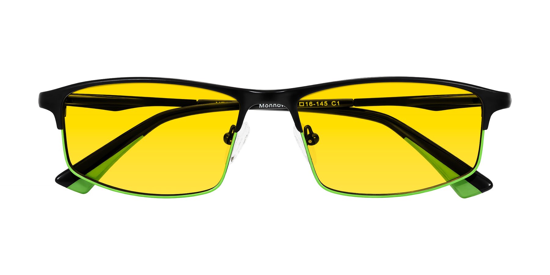 Folded Front of Monnow in Black/Green with Yellow Tinted Lenses
