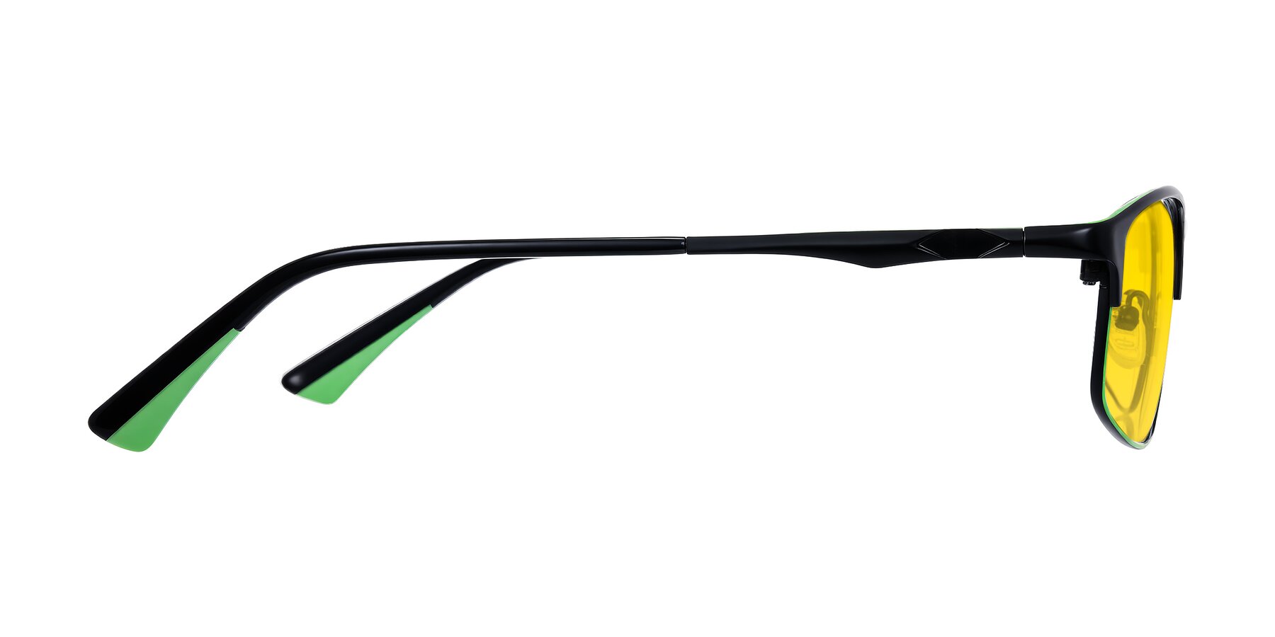 Side of Monnow in Black/Green with Yellow Tinted Lenses