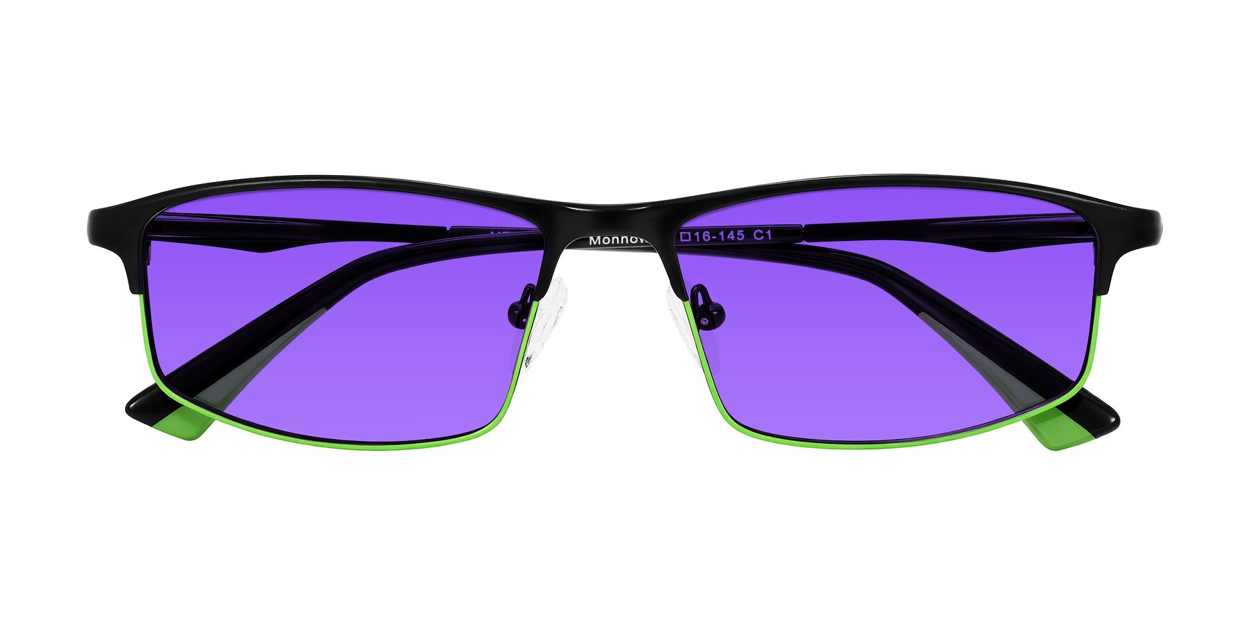 Folded Front of Monnow in Black/Green with Purple Tinted Lenses