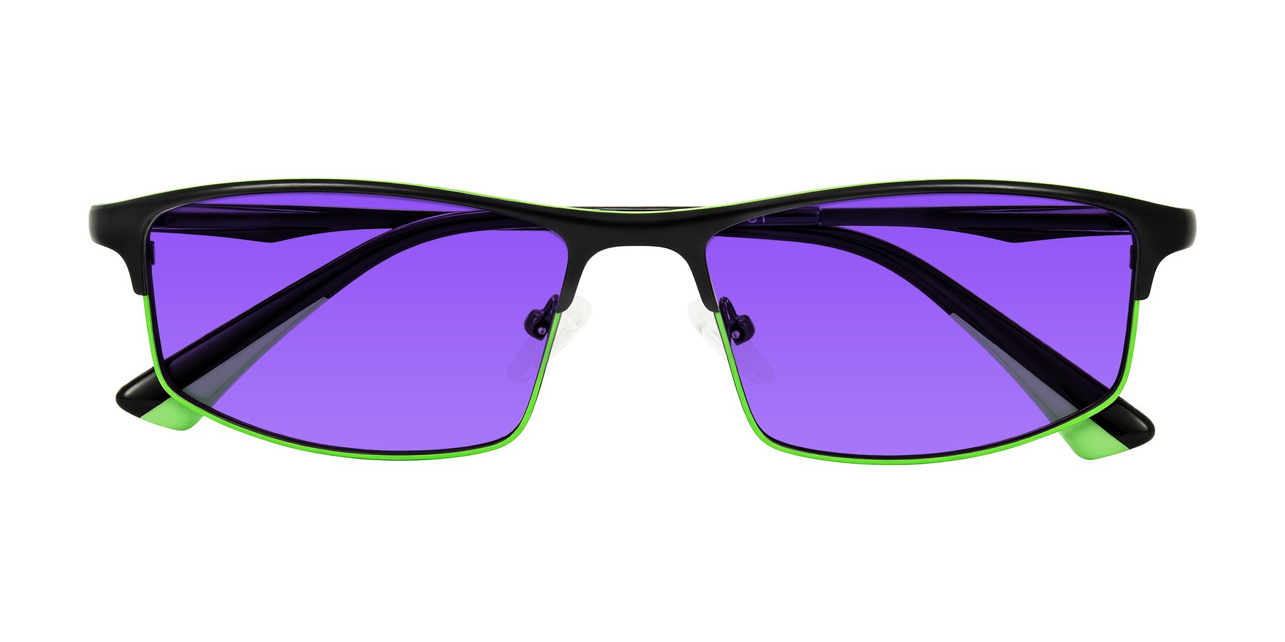 Folded Front of Monnow in Black/Green with Purple Tinted Lenses