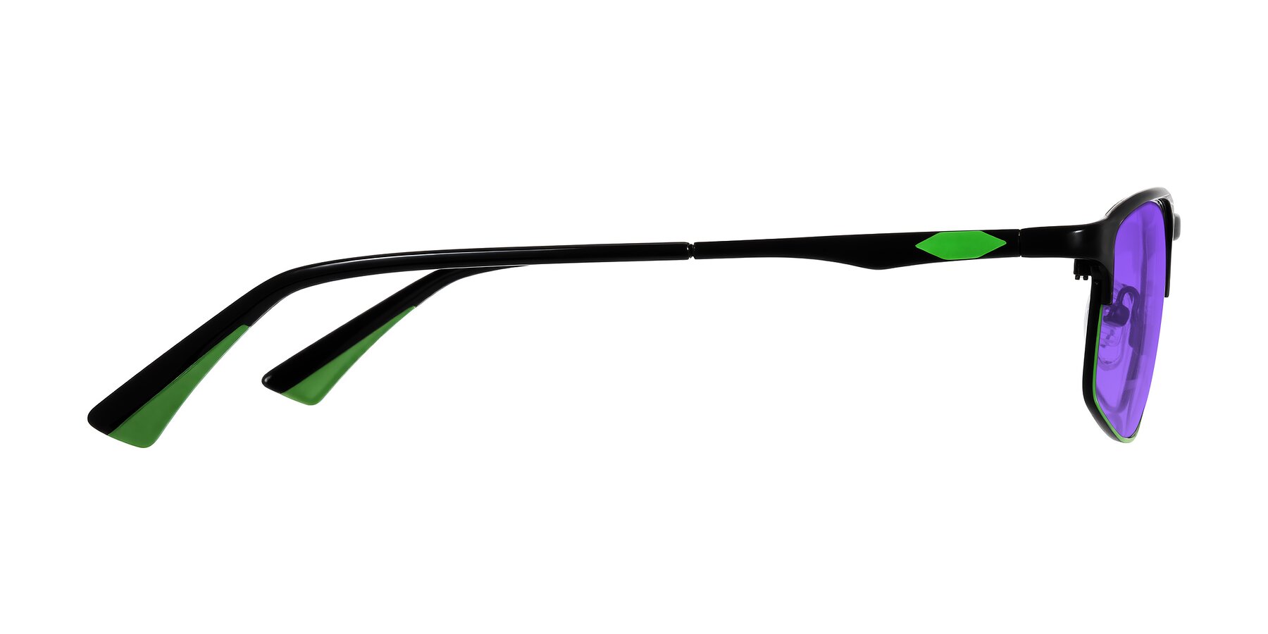 Side of Monnow in Black/Green with Purple Tinted Lenses