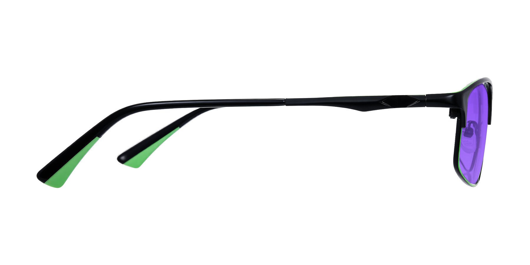 Side of Monnow in Black/Green with Purple Tinted Lenses