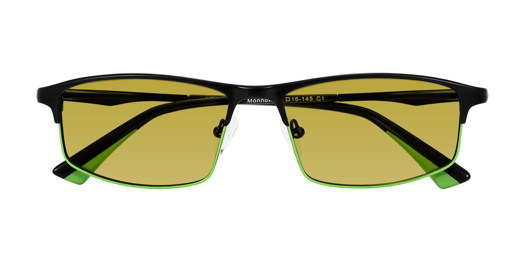 Folded Front of Monnow in Black/Green with Champagne Tinted Lenses