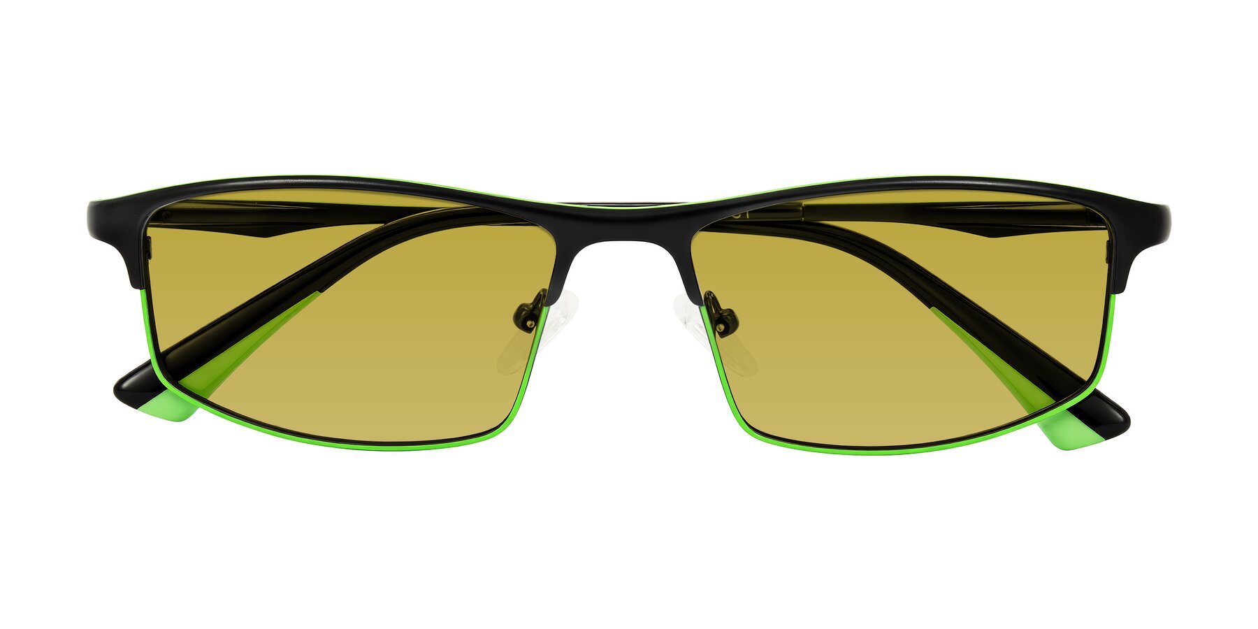 Folded Front of Monnow in Black/Green with Champagne Tinted Lenses