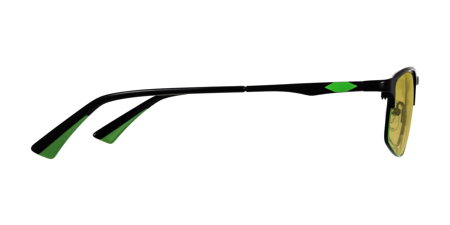 Side of Monnow in Black/Green with Champagne Tinted Lenses