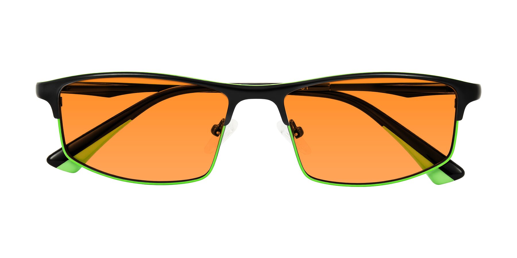 Folded Front of Monnow in Black/Green with Orange Tinted Lenses