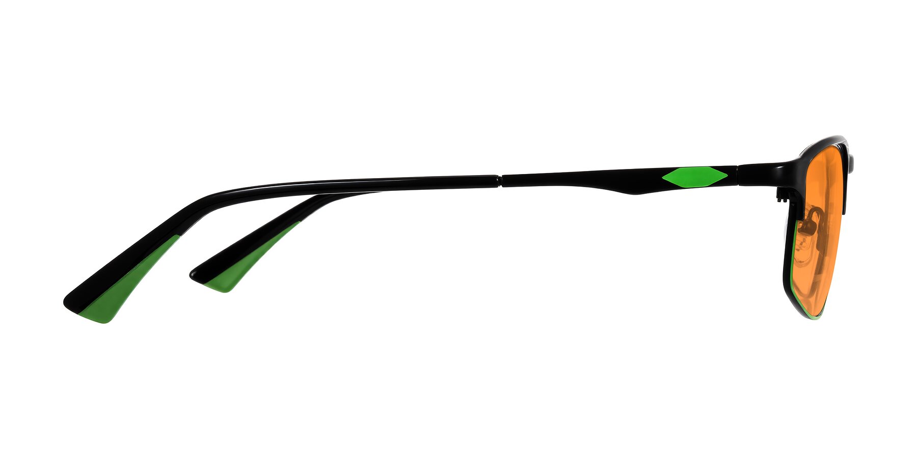 Side of Monnow in Black/Green with Orange Tinted Lenses