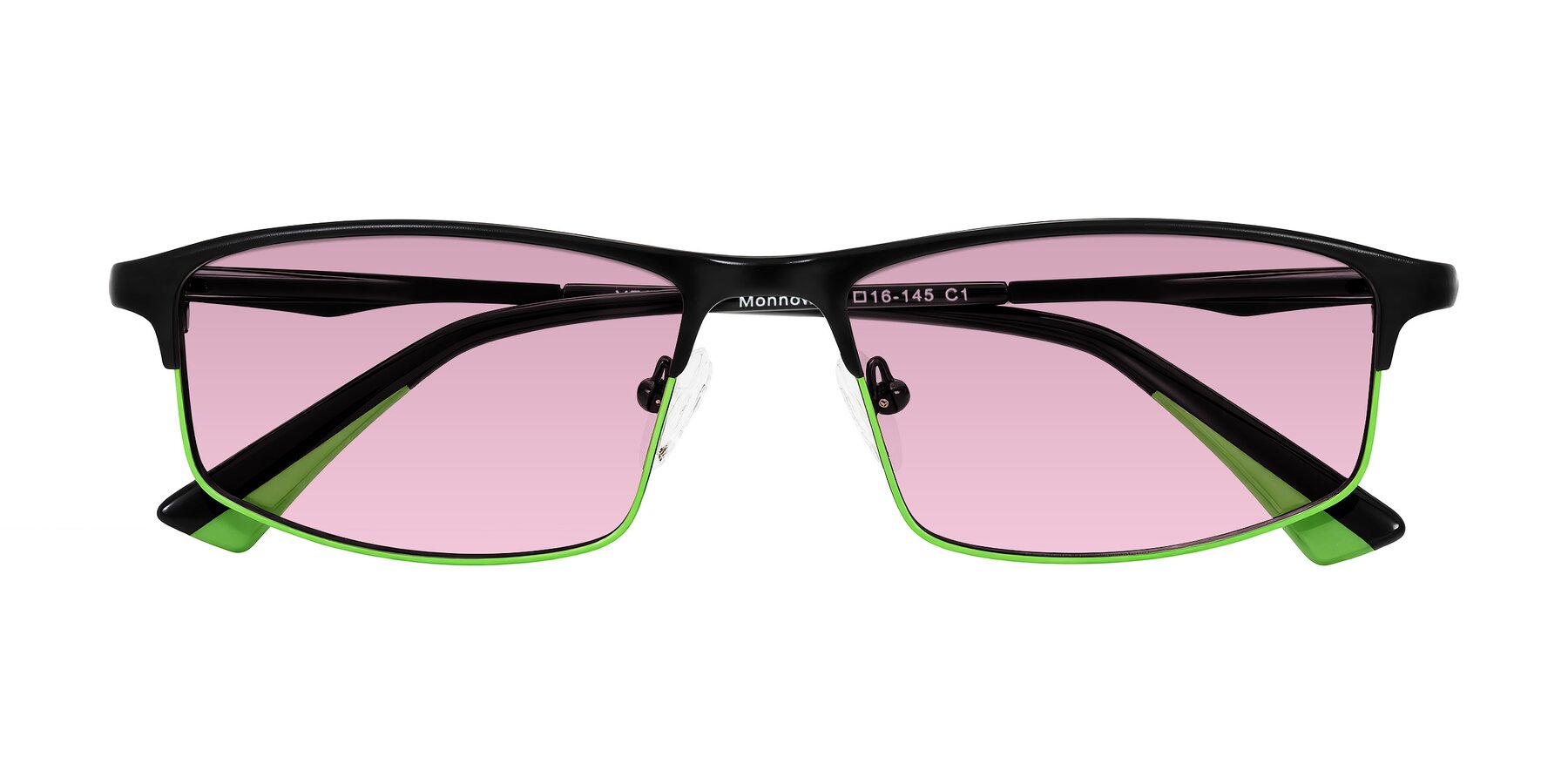 Folded Front of Monnow in Black/Green with Light Wine Tinted Lenses