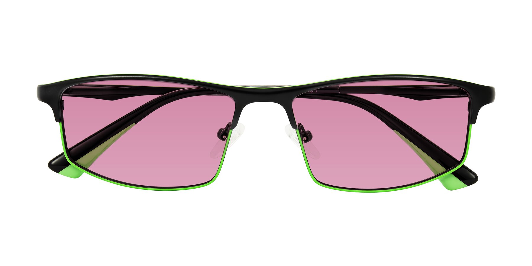 Folded Front of Monnow in Black/Green with Medium Wine Tinted Lenses