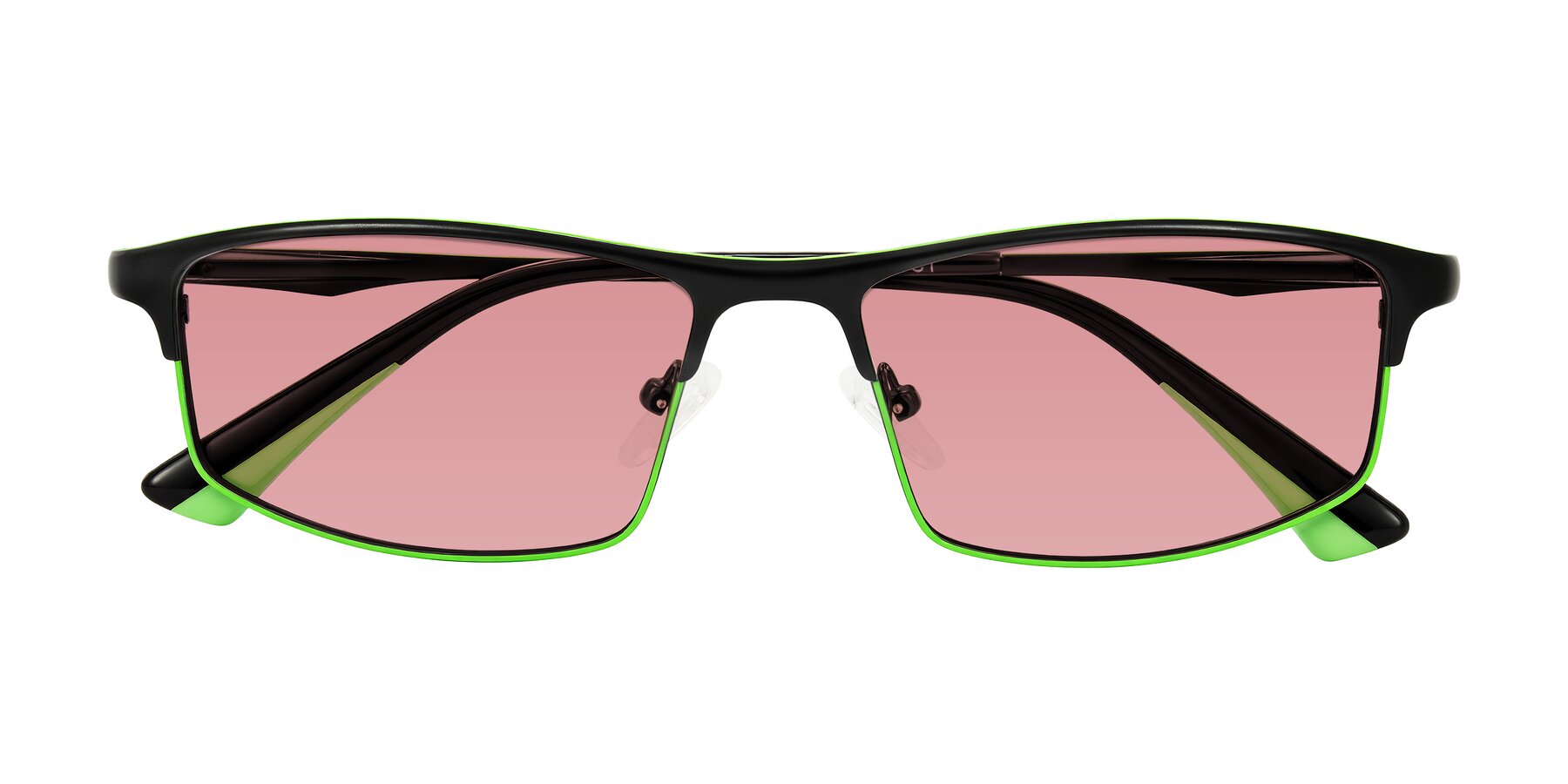 Folded Front of Monnow in Black/Green with Medium Garnet Tinted Lenses
