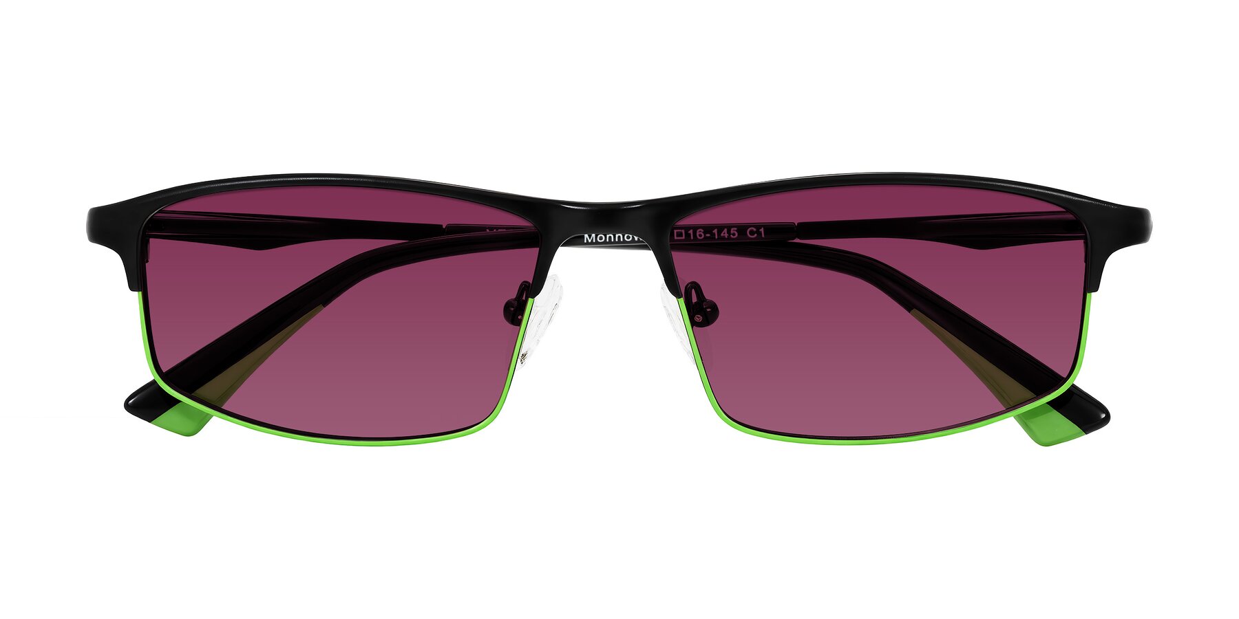 Folded Front of Monnow in Black/Green with Wine Tinted Lenses