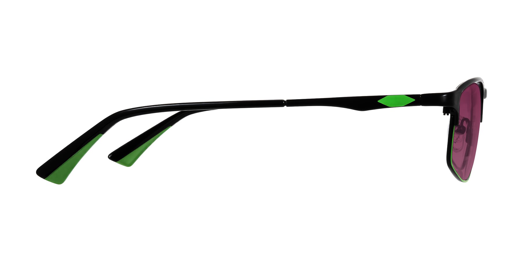 Side of Monnow in Black/Green with Wine Tinted Lenses