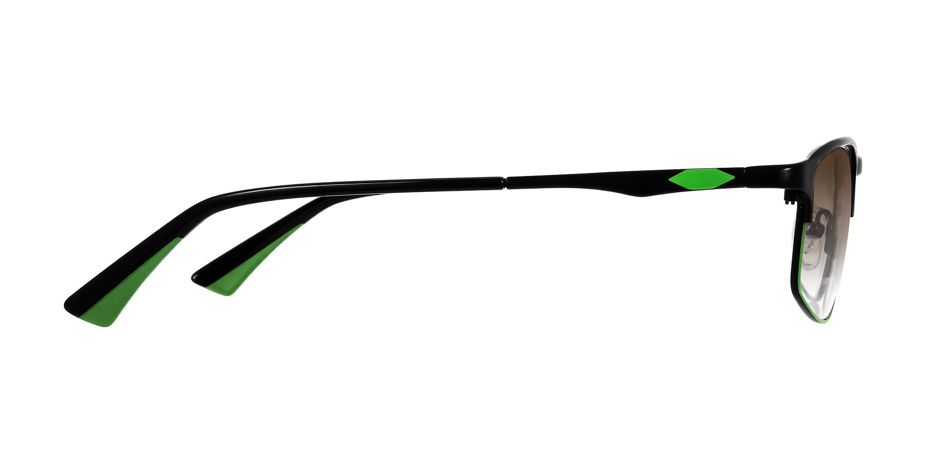 Side of Monnow in Black/Green with Brown Gradient Lenses