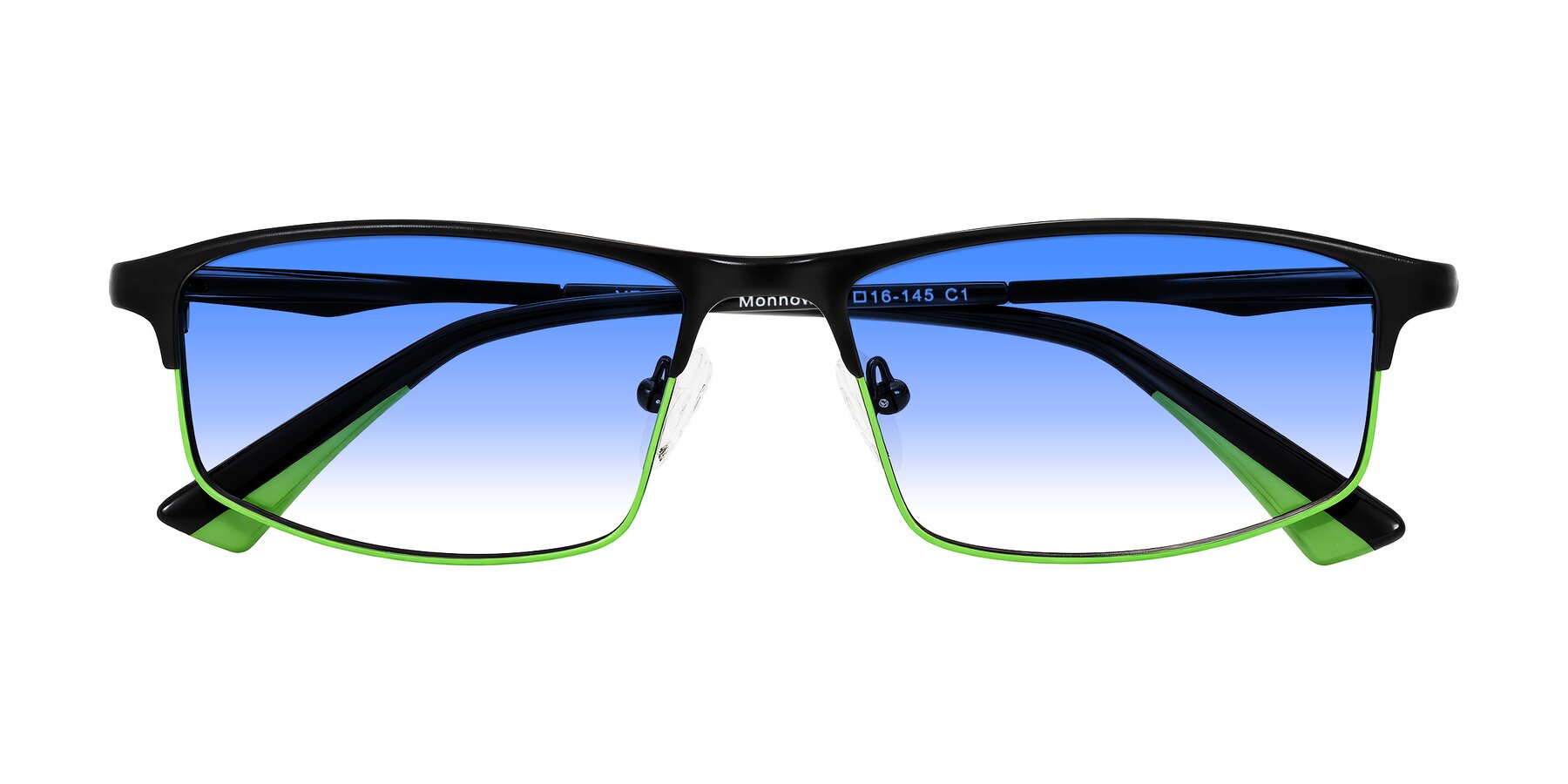 Folded Front of Monnow in Black/Green with Blue Gradient Lenses