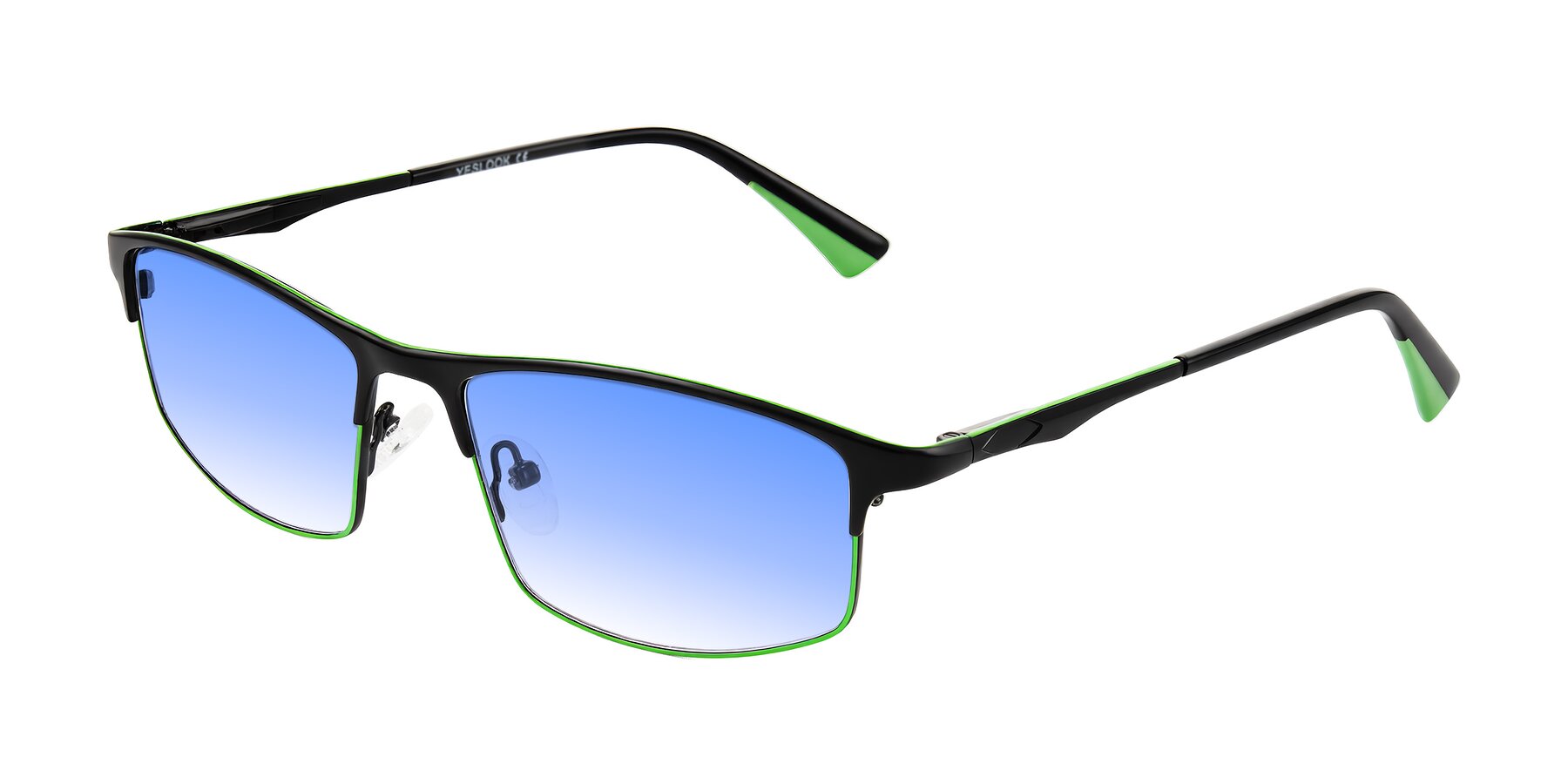 Angle of Monnow in Black/Green with Blue Gradient Lenses