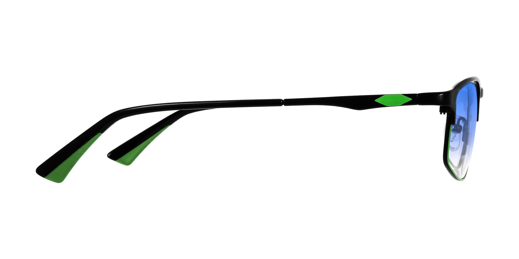 Side of Monnow in Black/Green with Blue Gradient Lenses