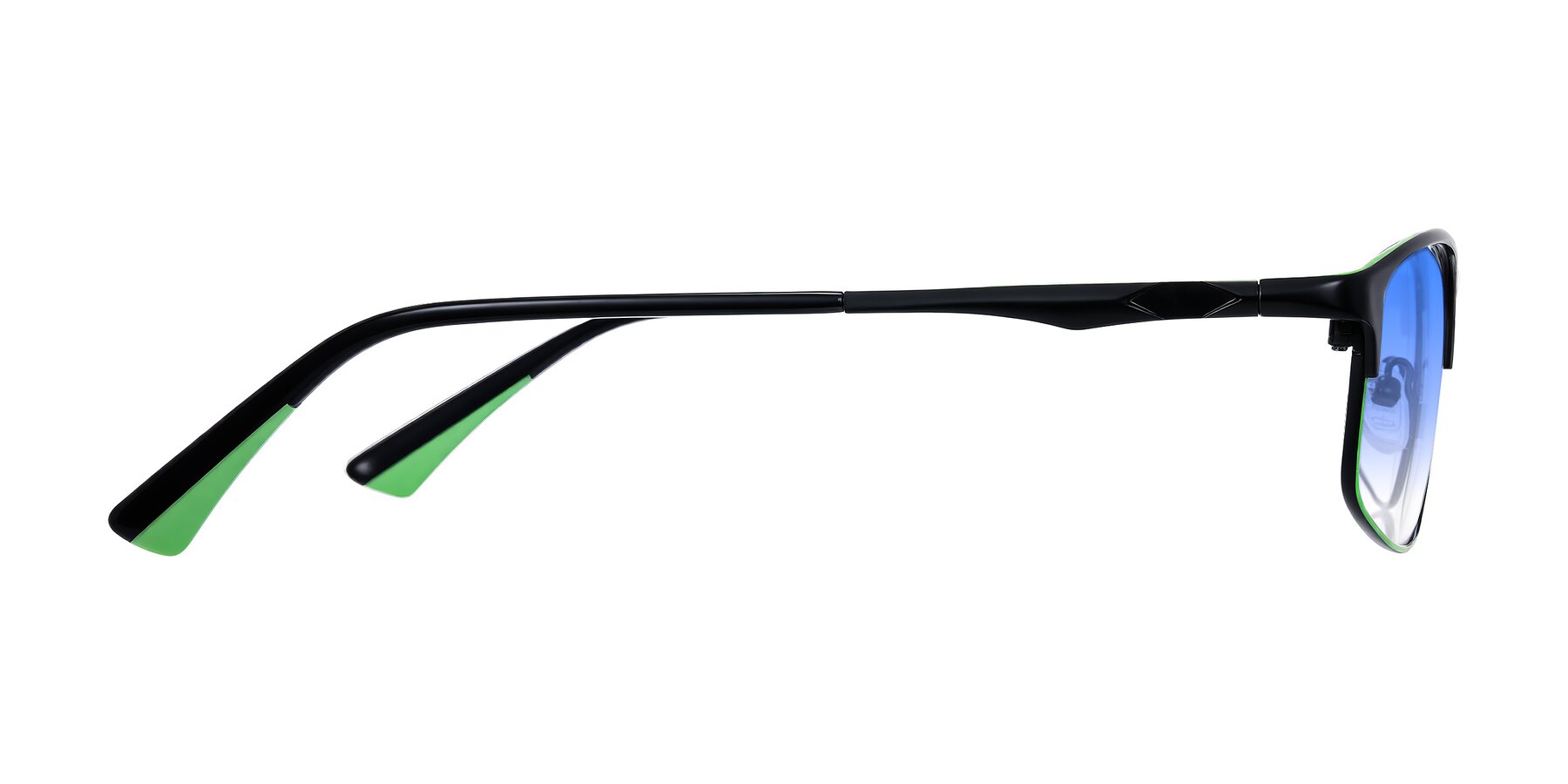 Side of Monnow in Black/Green with Blue Gradient Lenses