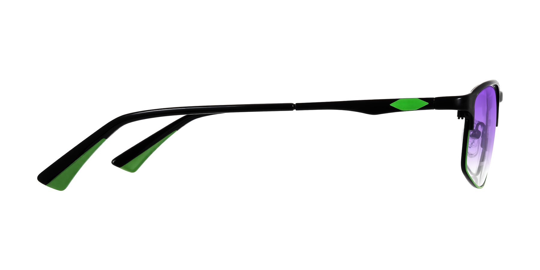 Side of Monnow in Black/Green with Purple Gradient Lenses