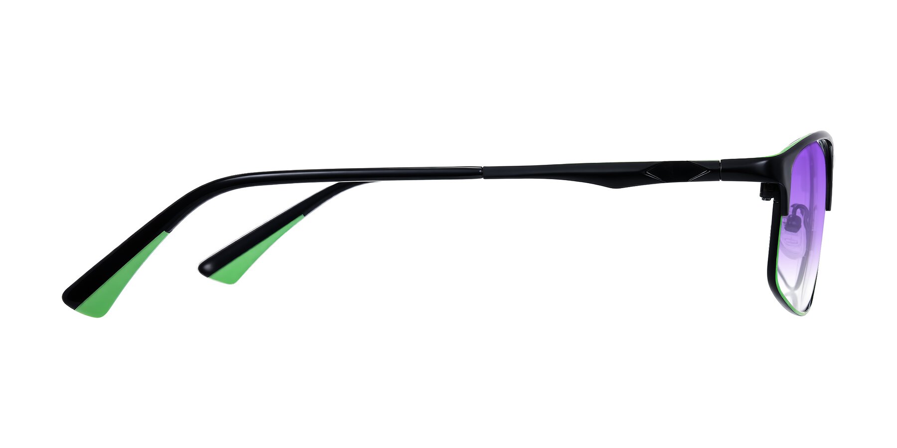 Side of Monnow in Black/Green with Purple Gradient Lenses
