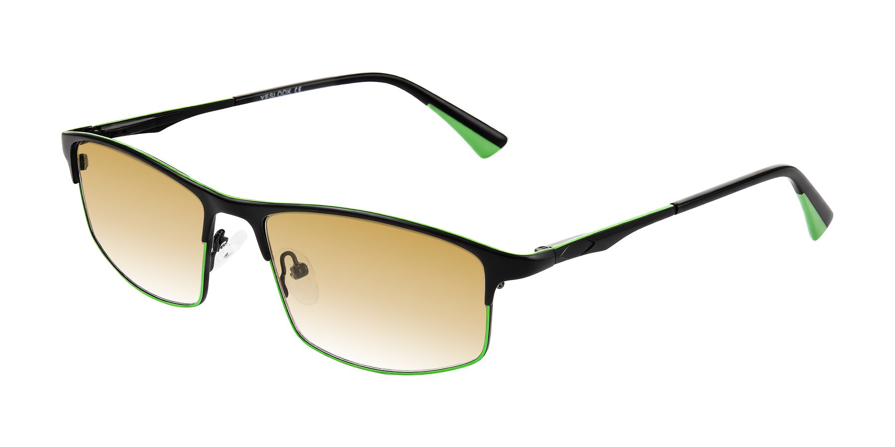 Angle of Monnow in Black/Green with Champagne Gradient Lenses
