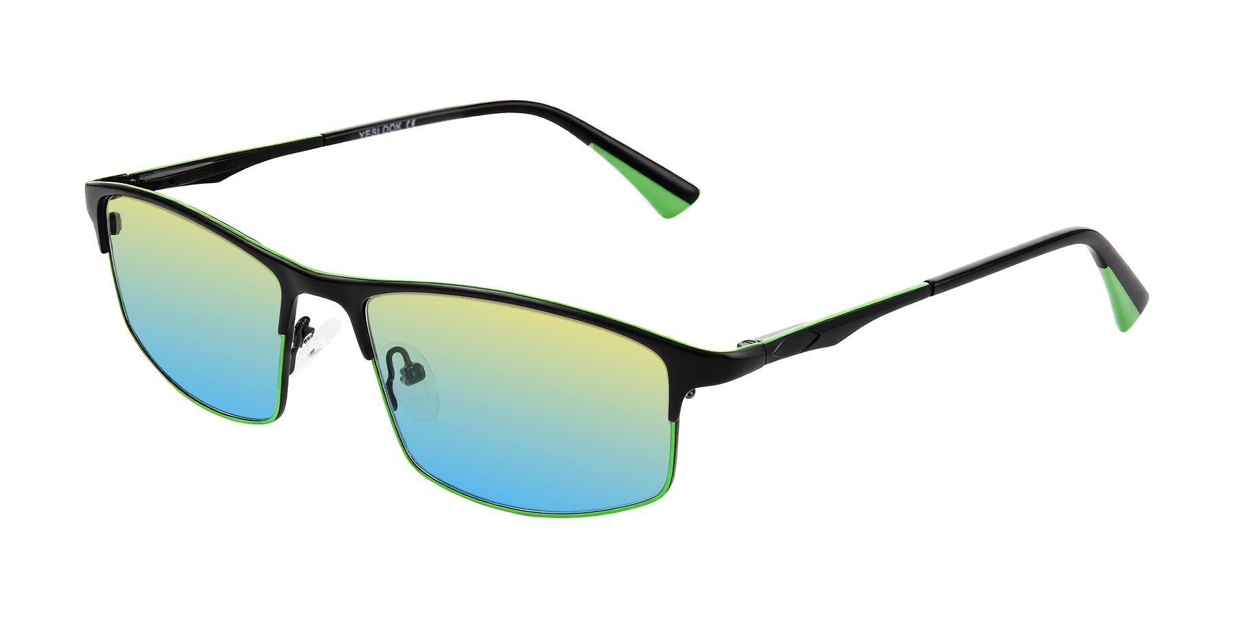 Angle of Monnow in Black/Green with Yellow / Blue Gradient Lenses