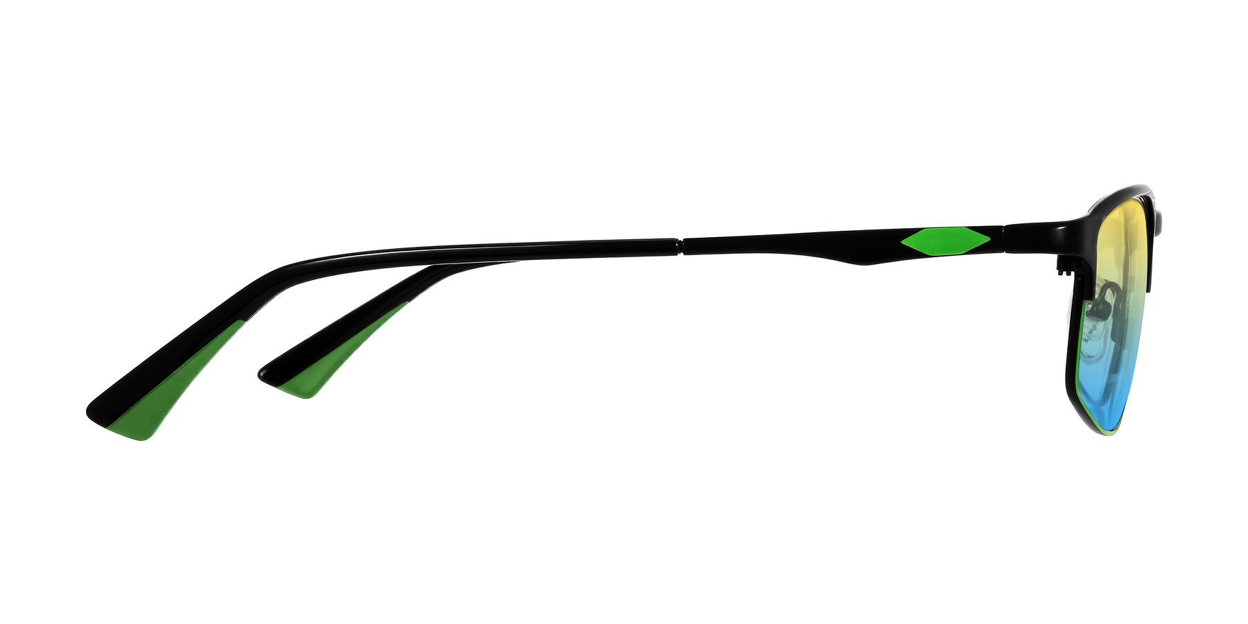 Side of Monnow in Black/Green with Yellow / Blue Gradient Lenses