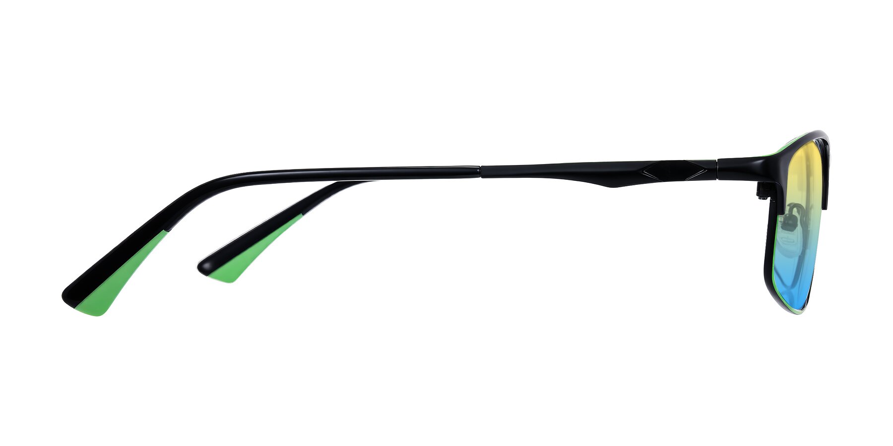Side of Monnow in Black/Green with Yellow / Blue Gradient Lenses